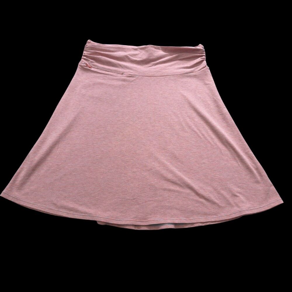 Toad & Co Women's Chaka Peach Gray Microstripe A-Line Skirt Mid-Thigh Sz M EUC